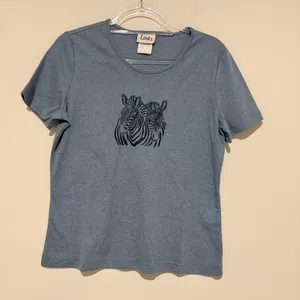 Links Vintage embroidered zebra‎ shirt blue size medium thumbnail 1