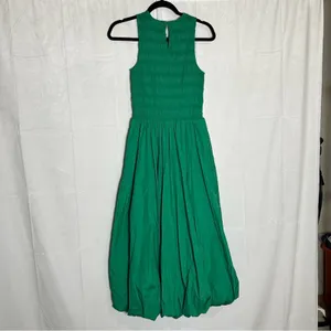 NWT Madewell Verdant Green The‎ Melody Bubble-Hem Smocked Midi Dress Poplin XXS thumbnail 4