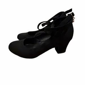 Black Mary Jane Block Heel Suede Pumps with Ankle Strap thumbnail 3