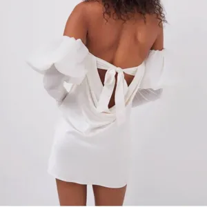 For Love & Lemons White Puff Sleeve Mini Dress Back Tie Satin Bridal Medium‎ NWT thumbnail 5