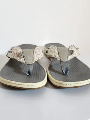 Sperry Parrotfish Gray and Cream Braided Flip Flops Size 9 thumbnail 2