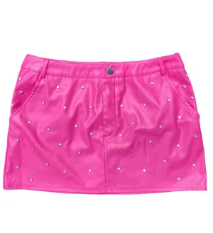 💕 NWOT Better Be Size Medium Hot Pink CZ Cubic Zirconia Crystal Embellished Vegan Leather Mini Skirt 💕 thumbnail 3