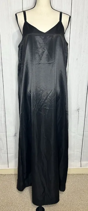 Vince Camuto Black Satin Slip Maxi Dress Sz L V-Neck Strappy Sleeveless thumbnail 1