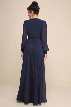 Lulus My Whole Heart Dark Navy Blue Long Sleeve Wrap Dress Size 1X MSRP $99 thumbnail 6