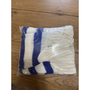 LuLaRoe Oversized Cardigan Sweater White Blue Stripes Size Medium Button‎ Preppy thumbnail 13