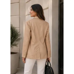 AVEC LES FILLES Tan Vegan Faux Leather Jacket Blazer Single Button Solid X-Large thumbnail 7
