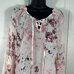 American Rag Long Sleeve Pink Floral Sheer Top Size XL EUC thumbnail 3