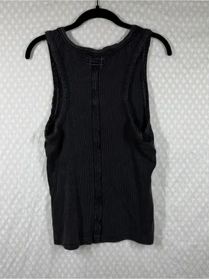 Free People We The Free Washed Black Ribbed Lace Detail Tank Top thumbnail 4