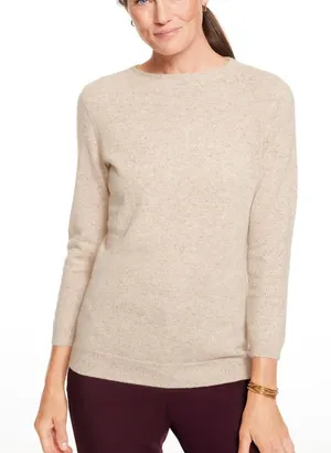 Talbots‎ AUDREY CASHMERE SWEATER DONEGAL cream oatmeal Heather thumbnail 1