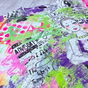 Inoah graffiti style white short sleeve unique hem shirt t shirt blouse large thumbnail 5