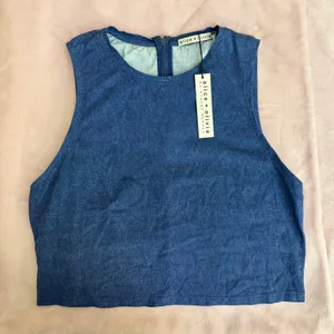 Alice + Olivia Reggie Muscle Crop Tank Top Denim Print Size Small Lightweight‎ thumbnail 4