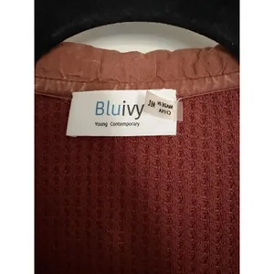 Bluivy Shacket Women ML Rust Waffle Knit‎ Button Down Contrast Panel Oversized Orange Size L thumbnail 2