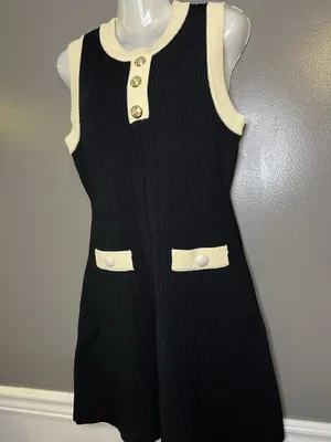 Endless Rose Dress Womens Medium Black Cream Contrast Knit Sweater Mini Gold thumbnail 4