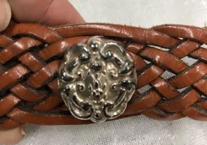 Fossil Vintage Genuine Leather braided Belt Silver Medallion Concho Western med. thumbnail 3