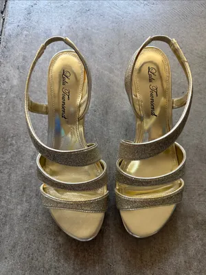 Lulu Townsend Champagne Gold Glitter Multi-Strap Slingback Heels thumbnail 1