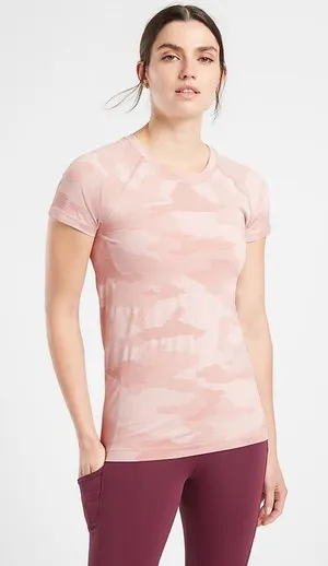 ATHLETA Momentum Seamless Camo Tee in Blush Pink Camo Estimated Size Medium thumbnail 1