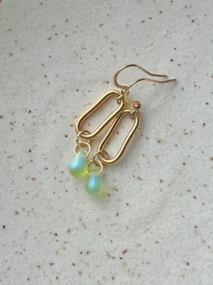 Handmade gold tone stainless steel & teardrop beads chic fairy boho vintage style dangle earrings💚 thumbnail 3