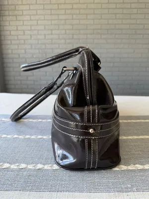 NWT Y2K Franco Sarto Glossy Patent Shoulder Bag in Chocolate Dark Brown Large thumbnail 7