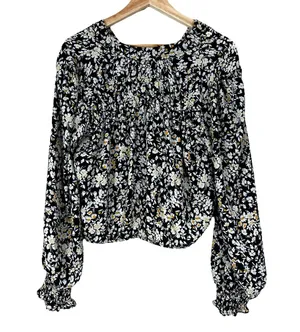 Sienna Sky Floral Top Womens M Black Floral Ditsy Tie Back Cottagecore Witchy thumbnail 1