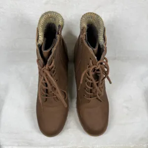 Soda Faux Leather Lace Up Combat‎ Ankle Boots Knit Cuff Block Heel Lug Sole 9W thumbnail 7