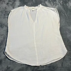 H&M V-Neck Cap Sleeve Gauze Top Size S Relaxed Fit Lightweight Beach Coastal thumbnail 1