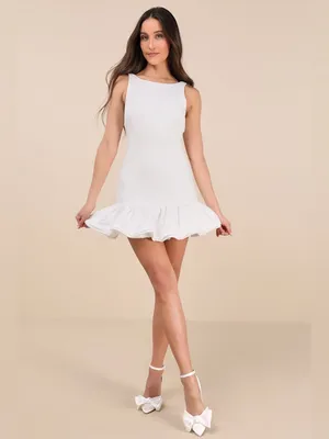 Lulus Superb Aura White Ruffled Drop Waist Mini Dress Size Small Classic Bridal thumbnail 3