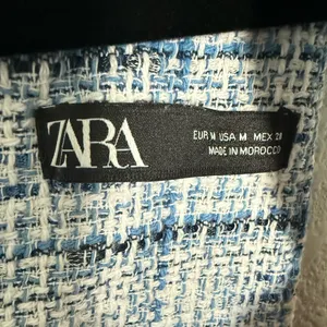 ZARA Blue and White Tweed Plaid Pinafore Mini Dress Medium Double Breasted thumbnail 11