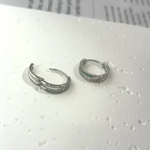 925 Silver Plated Double Rows CZ Cubic Zirconia Hoop Earrings for Men Women,Hip Hop Unisex Earrings thumbnail 5