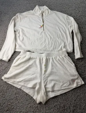 Stoney Clover Lane Target White Terry Cloth Quarter Zip Pullover Shorts Set XL thumbnail 1