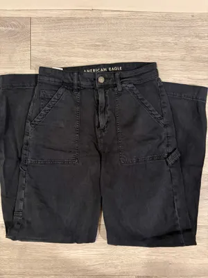 American Eagle Black Super High-Rise Baggy Wide-Leg Jeans thumbnail 4