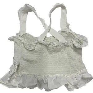 Anthropologie Maeve Top Womens X Small White Ruffle Tank Smocked Cotton thumbnail 5