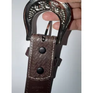 Women's Size M 38" Western Rhinestone Belt Brown Faux Horse Hair Silver Buckle‎ thumbnail 8