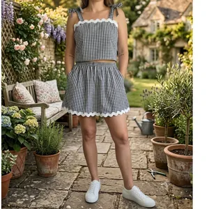 ​21 Saints Black White Gingham 2 Piece Set Ric Rac Scallop Crop Top Skirt Size M thumbnail 8