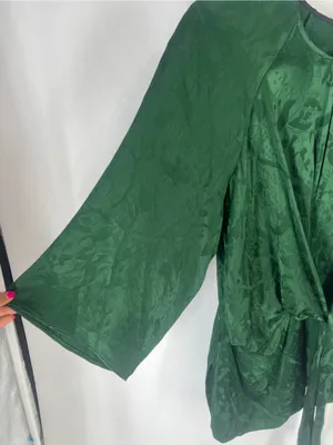 Zara Woman Knotted Jacquard Blouse Bottle Green Tie Front Size M thumbnail 4