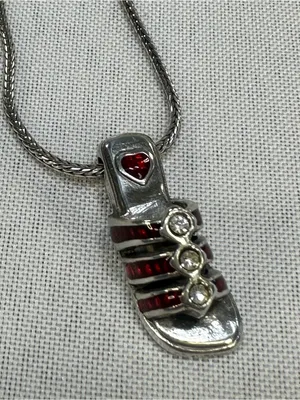 BRIGHTON Red Enamel Sandal w/Rhinestones Charm on 16"+ Necklace European Summer thumbnail 3