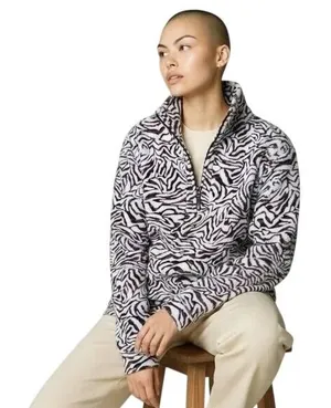 Kinesis Womens‎ Zebra Print Quarter Zip Pullover Mock Neck Active Top Burgundy L thumbnail 1