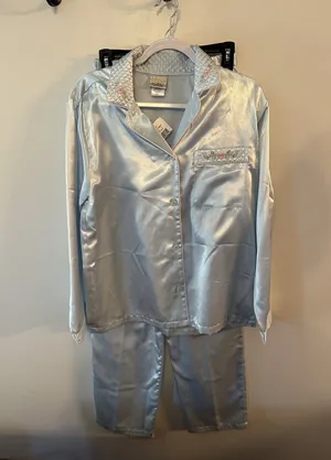 Jenny Buchanon Intimates Pajama Set Small Blue Button Shirt Pull On Pant NEW thumbnail 1