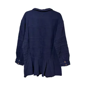 Free People Free-est Womens Navy Blue Cotton Pintuck Henley Pleated Mini Dress M thumbnail 3