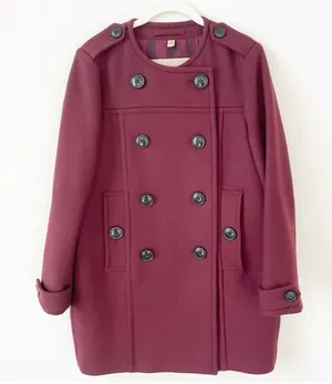 Burberry Brit Antwood Double Breasted Collarless Coat Burgundy Size 8 Luxury thumbnail 1