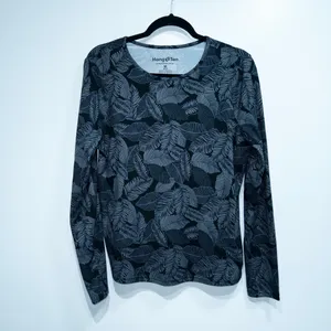 Hang Ten Black & Gray Palm Leaf Sunray Long Sleeve Sun Tee Size Medium thumbnail 2