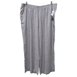 Old Navy High Rise Super Wide Leg Pant Linen Blend Sz XXL Gray Stripe Coastal thumbnail 2