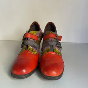 Mary Jane Leather Multicolor Heels Double Buckle Chunky Block Heel Size 9.5 thumbnail 5