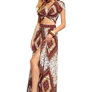 Boho Maxi Dress Boutique Crop Top & Maxi Skirt Set Viscose nwt thumbnail 2