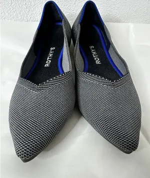 Rothy's the Point Ballet Flats in Black and White with Blue Trim thumbnail 1