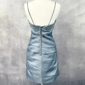 Eden Bridesmaids Cocktail Dress Womens 4 Blue‎ Satin Ruched Formal Minimal Chic thumbnail 5