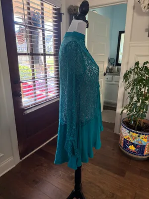 Free People NWOT Elegant Teal Lace High-Low Tunic thumbnail 4