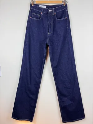 Zara High Rise Wide Leg Jeans Dark Indigo Blue 100% Cotton Size US 6 EU 38 thumbnail 1