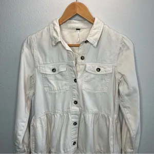 Free People Cream Nicole Tiered Button Down Long Sleeve Mini Shirt Dress thumbnail 5
