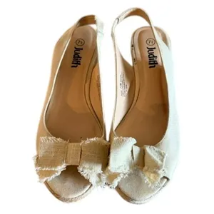 Judith Rosie Natural Canvas Espadrille Platform Wedge Slingback Sandals 7.5M thumbnail 3