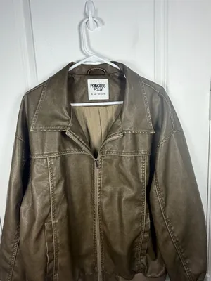 Princess Polly Goldsmith Faux Leather Oversized Bomber Jacket in Washed Brown thumbnail 3